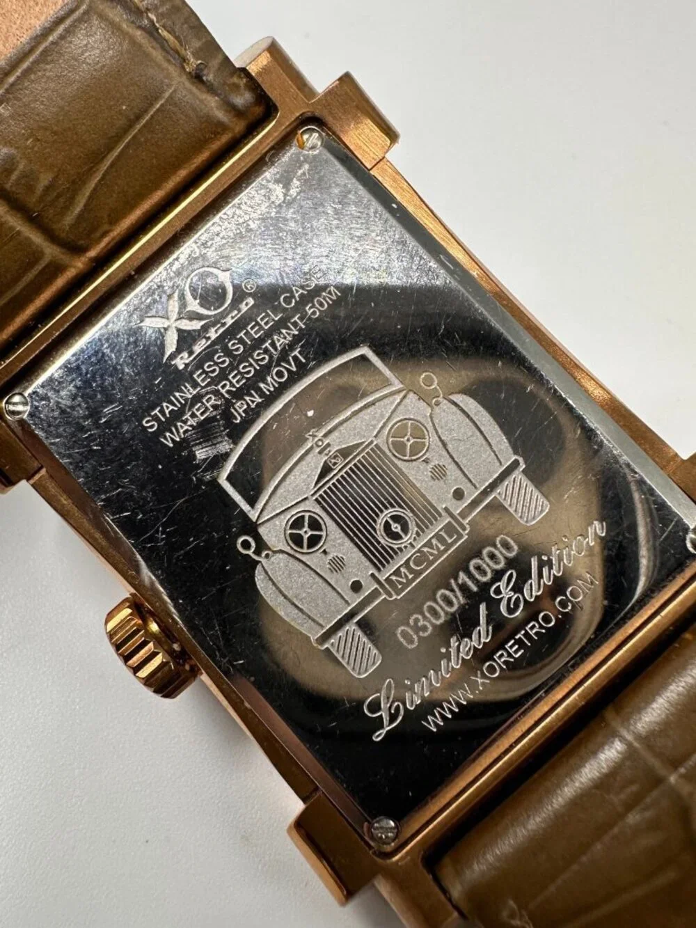 XO Retro MCML Watch Mens Rose Gold Tone Green Leather Band New Battery 9.5